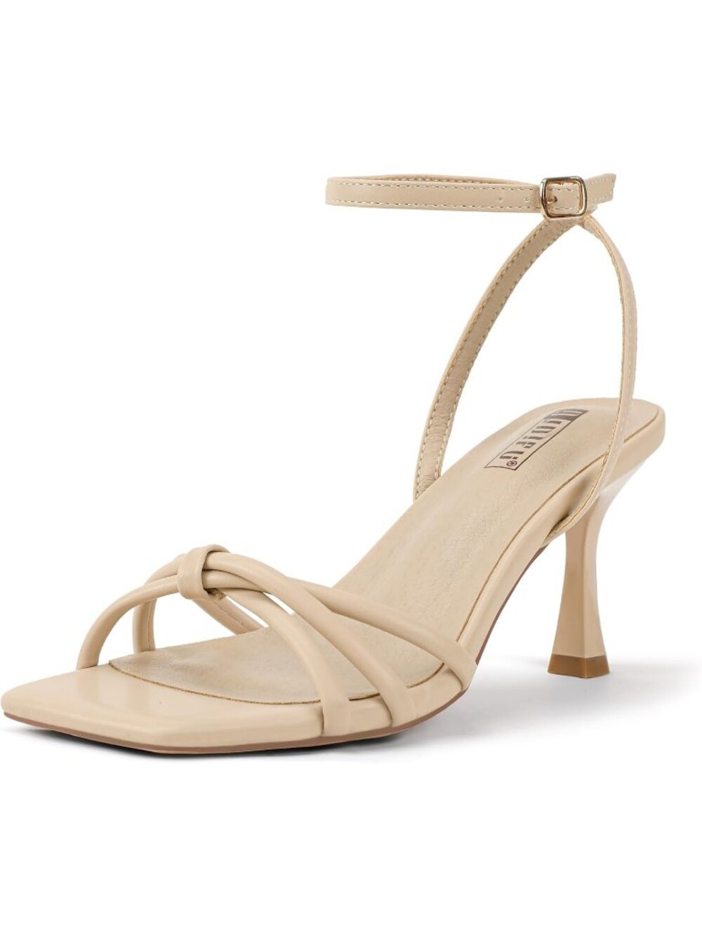 Women's Nude PU Square Open Toe Buckle Ankle Strap High Heel Comfortable Sandals
